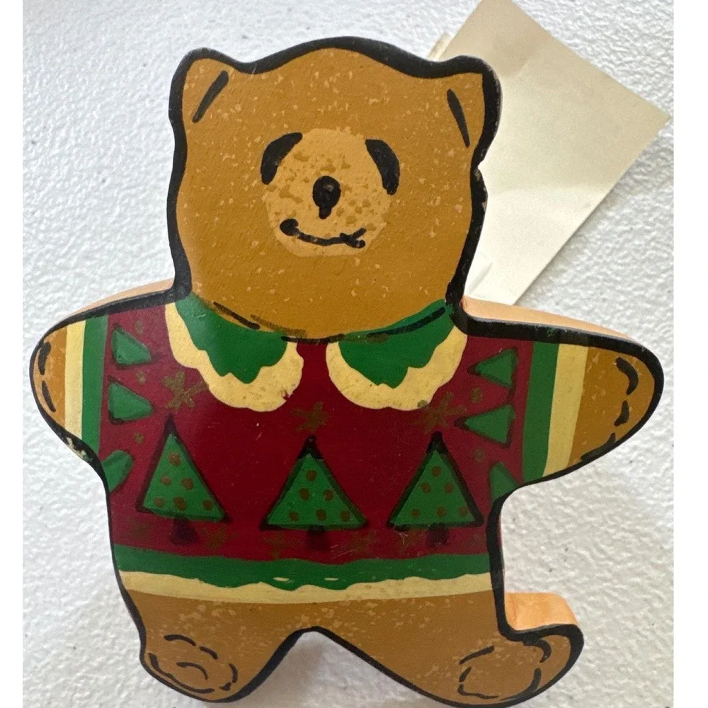 VTG Set of 5 Christmas‎ Bear Napkin Rings Holders Red Green Rustic Holiday Decor